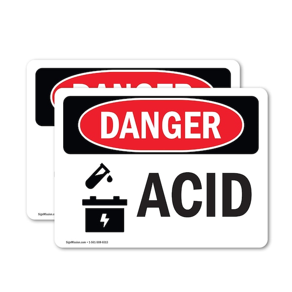 Signmission Acid Danger Sign, Vinyl Decal, 10in W x 7in L, 2PK OS-2PACK-DS-D-710-L-1017 - main